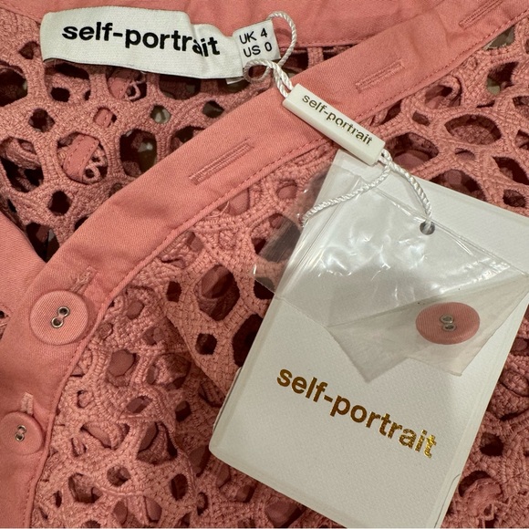 Self-Portrait | Lace Frill Asymmetric Cold-Shoulder Fit & Flare Pink Mini Dress - Picture 13 of 16